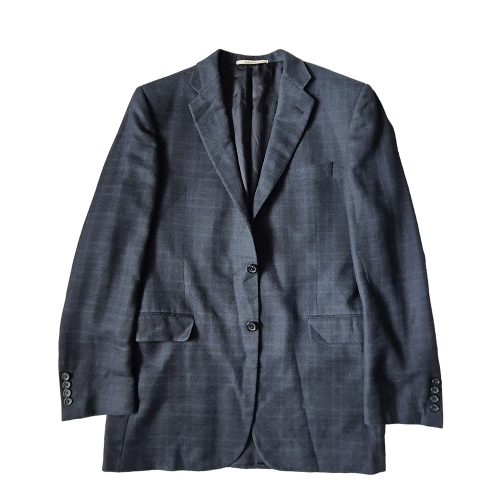 Burberry London Navy Bond Street Mens Plaid Sport Coat Silk Wool Size 42L USA